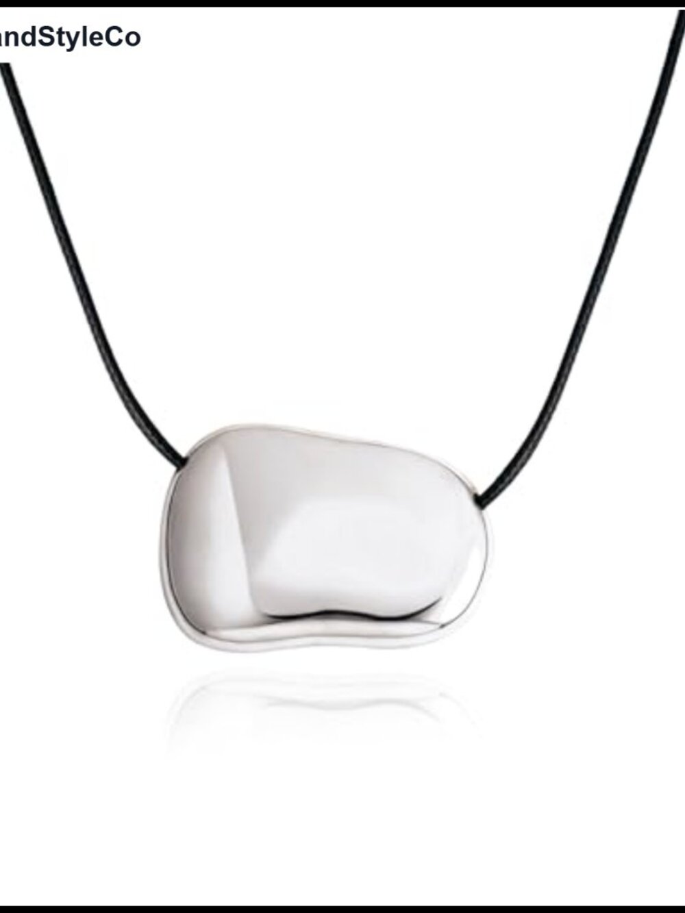 Silver Plated Chunky Pebble Pendant Necklace Black Leather Cord Statement